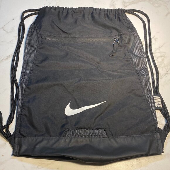 Nike Gym Drawstring Backpack Bag Black with White Swoosh - Picture 1 of 5